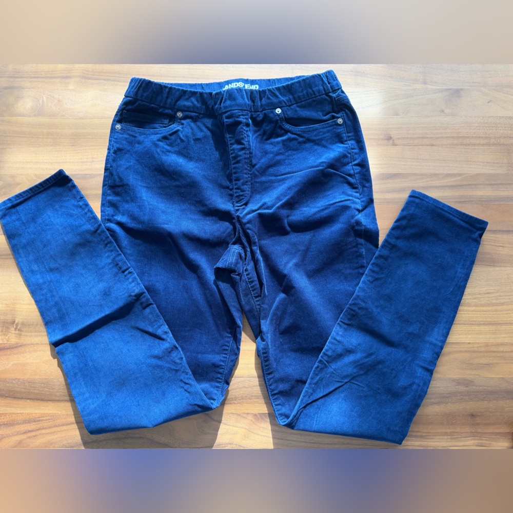 Lands End Quality…High Rise Pull-on Skinny Pin Cord Pant. Stunning deep blue.